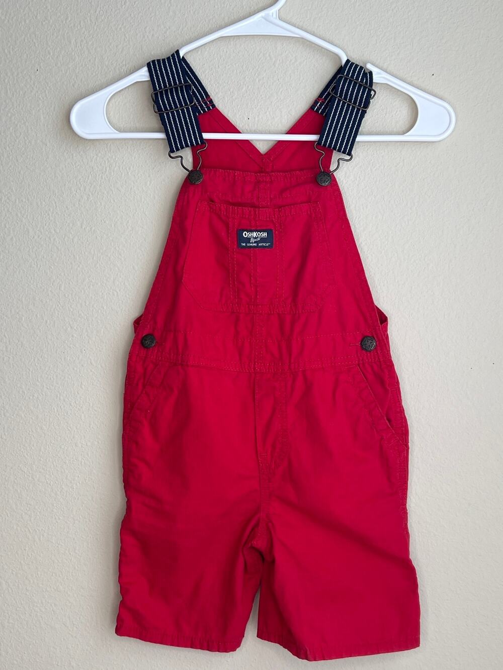 Vintage 90s OshKosh B'gosh Red Shortalls Toddler 4T / 5T Vestbak Logo Buttons
